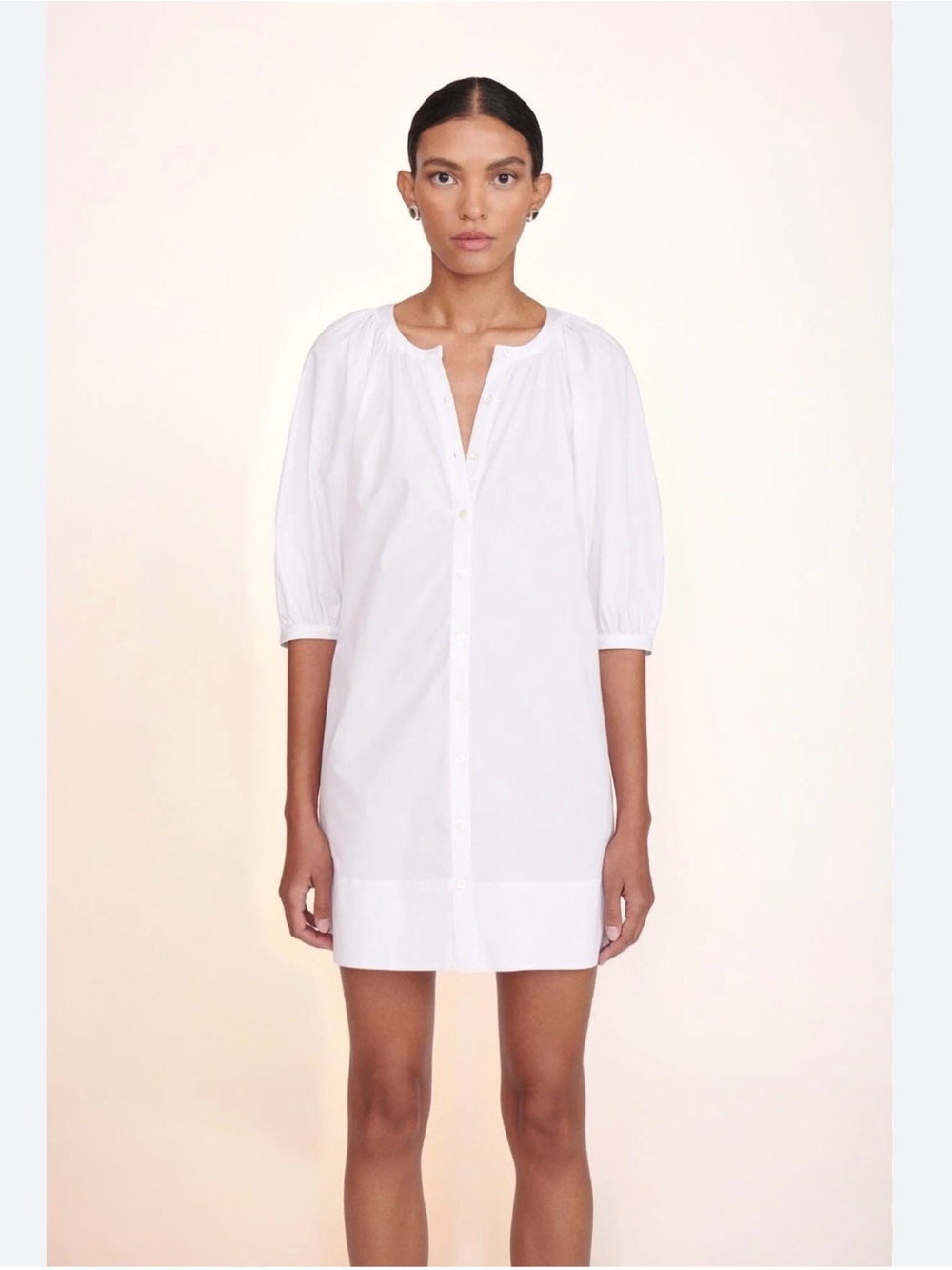 White Button-Front Popover Shirt Dress